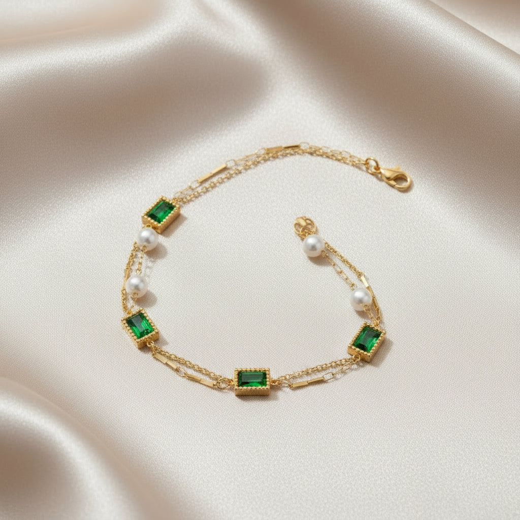 Emerald Pearl Duo Bracelet