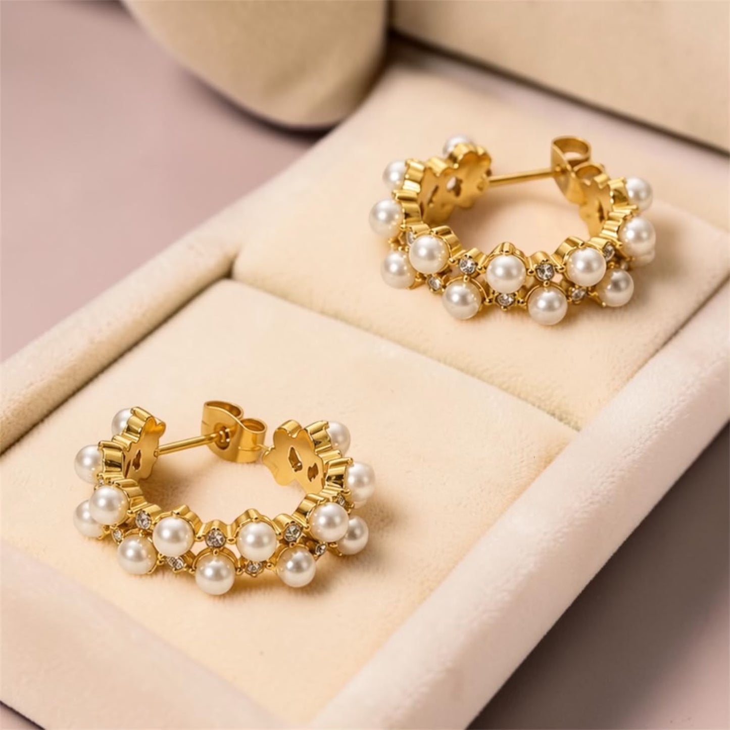 Pearl Hoops Earrings