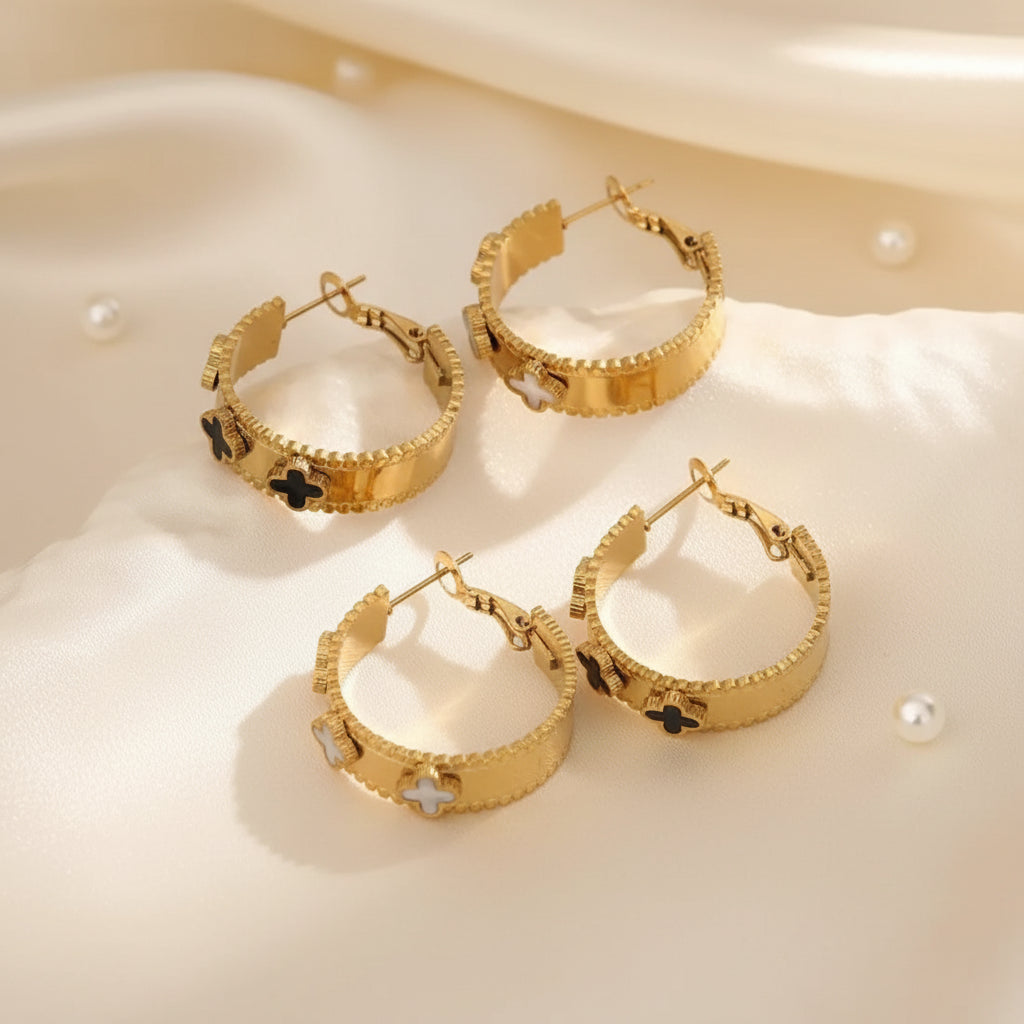Clover Black & White Earrings